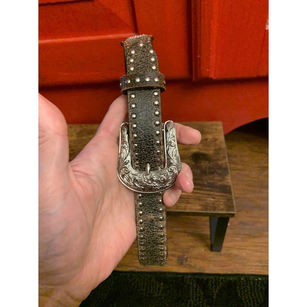 Nocona Belt Company Size 24 Genuine Leather Pink Cross Heart Bling Western EUC